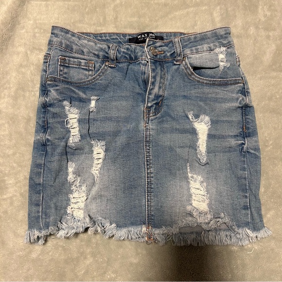 Wax Jean Dresses & Skirts - Size small Wax Jean Distressed Blue Denim Skirt